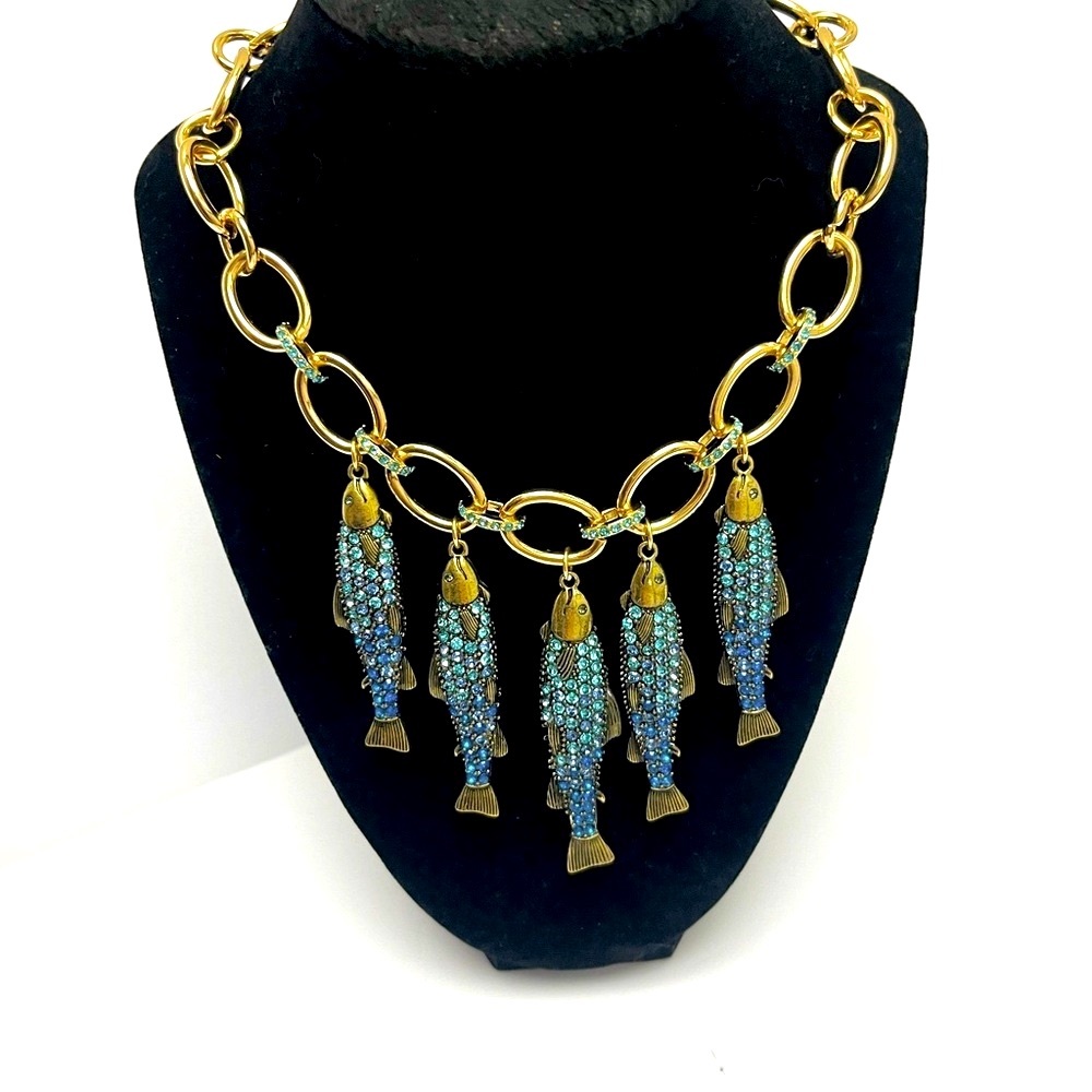 NWT โ๏ธ๐โ๏ธ Betsey Johnson Mermaid Jewels Blue Rhinestone Sardine Fish Necklace - Picture 7 of 16